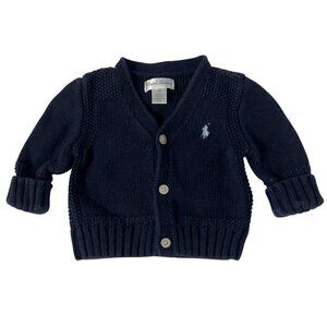 Ralph Lauren Baby Cardigan Blue Knit Sweater 3 Months Button Front Cotton